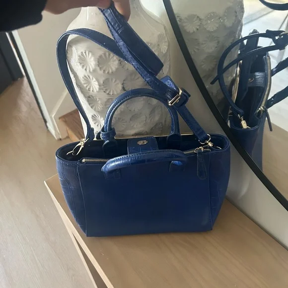 Y2K Guess Navy Blue Leather Purse Handbag Crocodile Embossed Side Panels - Picture 6 of 11